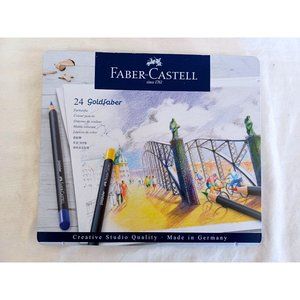 Set of 24 Gold Faber Castel Studio Quality Colored Pencils w Storage Tin Germany